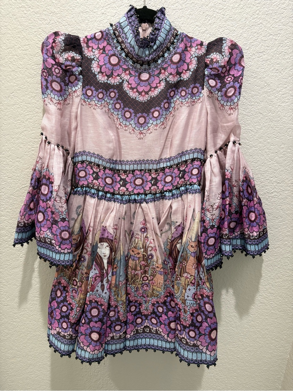 Zimmermann Size 1 Celestial Silk Linen Mini Dress Gemini Print Purple